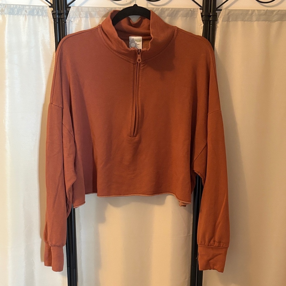 Cropped Half-Zip Sweatshirt in Rust